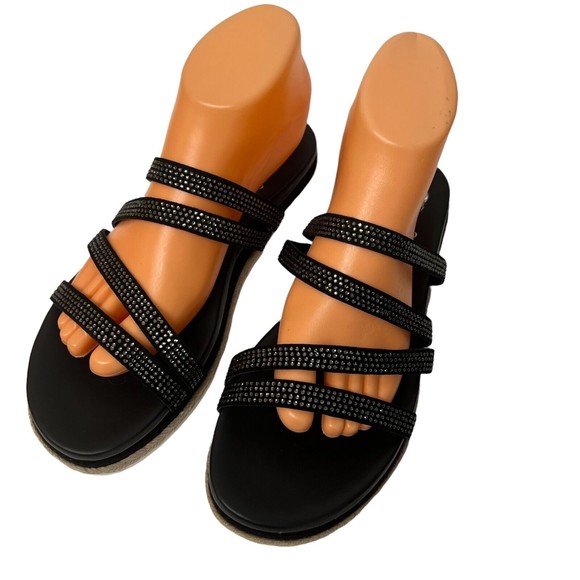 Vince Camuto Sandals Slide Rallsan ~ 9M US Strappy Black Leather 40EU Shoes NEW - Picture 4 of 9